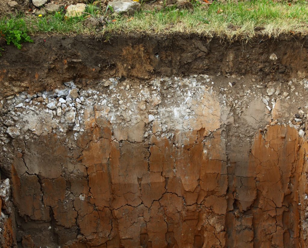 Unterschiedliche Bodenschichten im Querschnitt. Diese können je nach Region variieren und verleihen dieser einen eigenen geologischen Fußabdruck. 