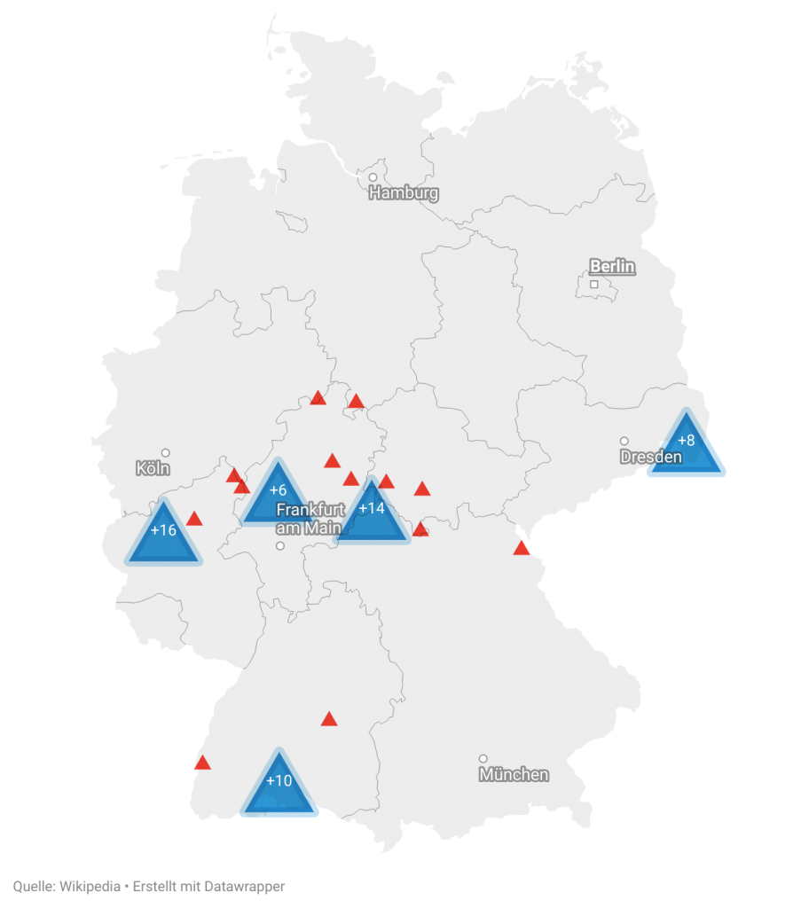 Karte von Vulkanen in Deutschland