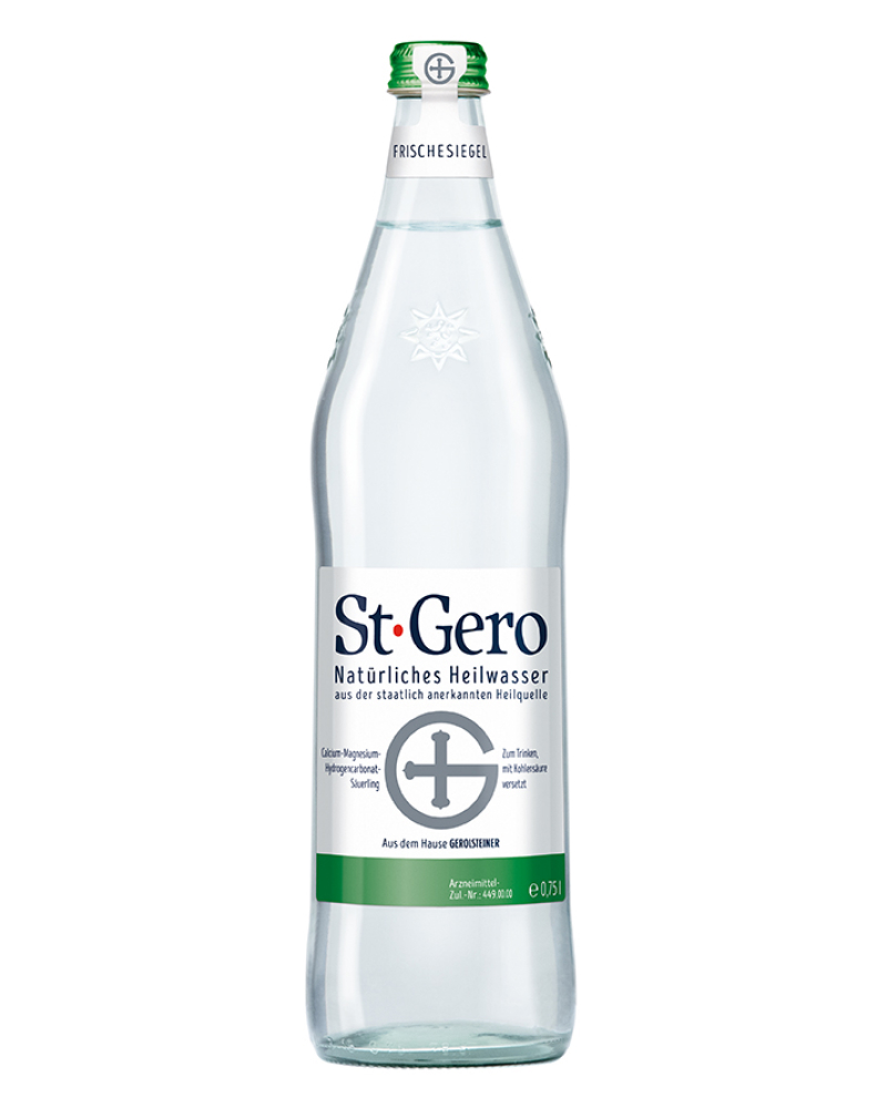 Eine 0,75 Liter Glasflasche St. Gero Heilwasser.